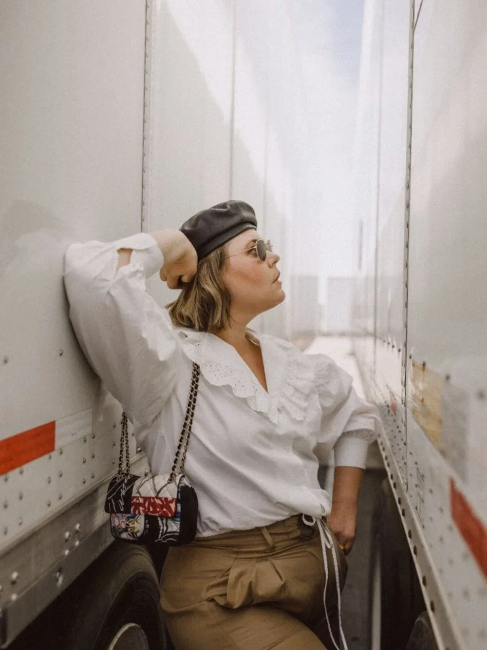 Zara White 100% Cotton Ruffle Collar Puff Sleeve Blouse Top XL